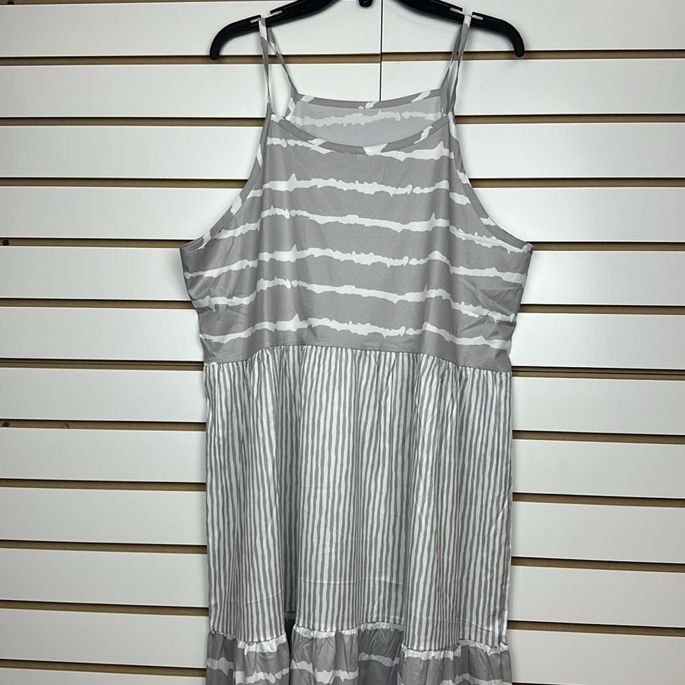 Womens Halter Type Crew Neck Patchwork Casual Summer Dresses with Sleeves Sz XL - Picture 9 of 11